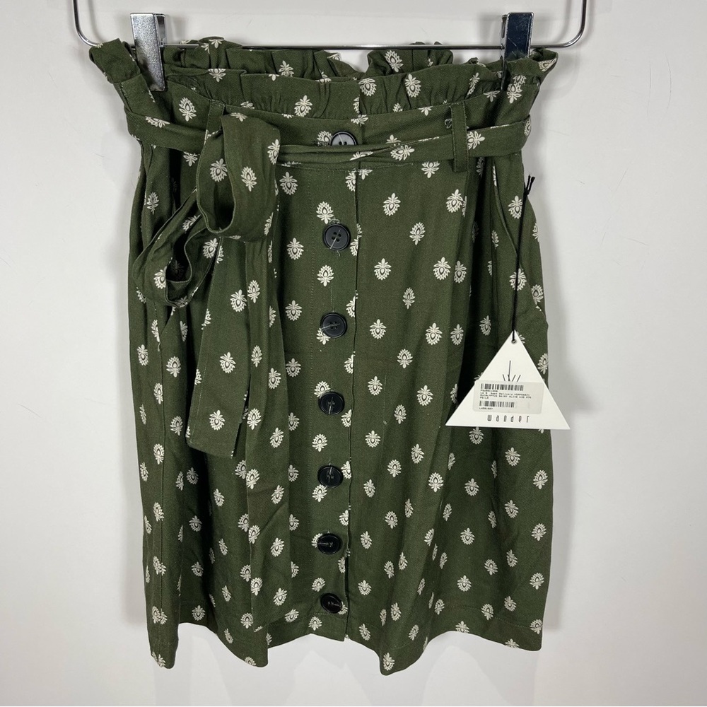 Lost + Wander Green Button-Up Skirt with Floral Print